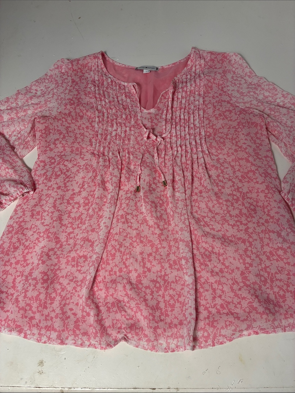 Tommy Hilfiger Medium Long Sleeve Pink Floral Print Blouse